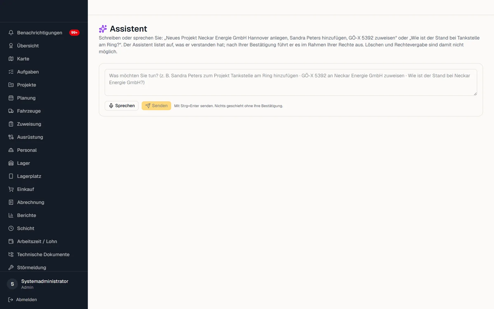 KI-Assistent der Betriebsplattform mit einer Anweisung in Alltagssprache