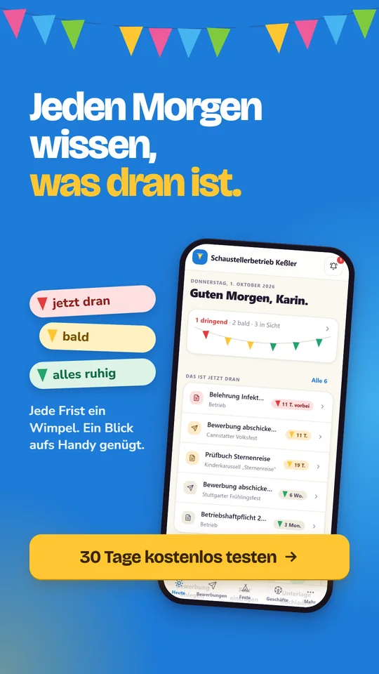Platzbuch auf dem Handy: Tagesübersicht der Fristen eines Beispielbetriebs