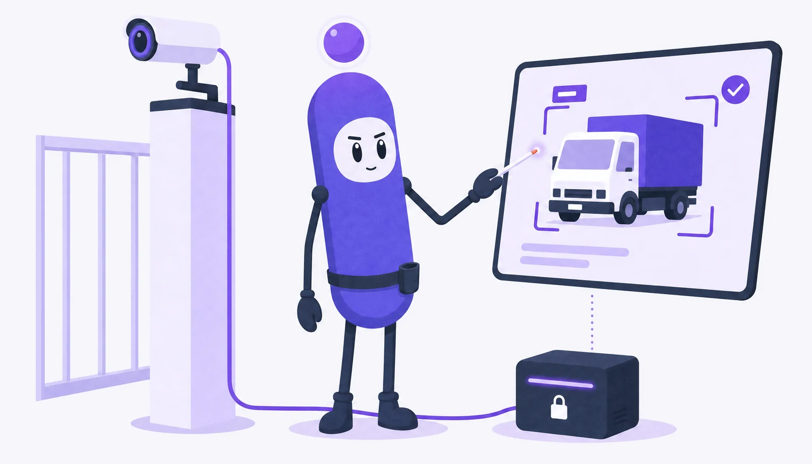 Illustration: Kio wertet am Werkstor ein Kamerabild mit Erkennungsrahmen aus – auf eigener Hardware vor Ort